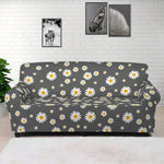 Grey Daisy Floral Pattern Print Sofa Cover