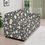Grey Daisy Floral Pattern Print Sofa Cover