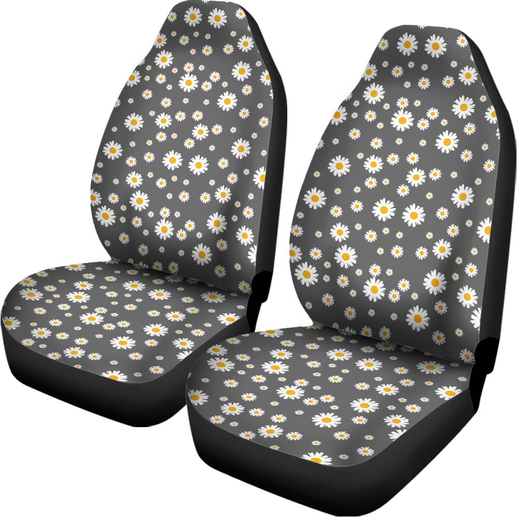 Grey Daisy Floral Pattern Print Universal Fit Car Seat Covers