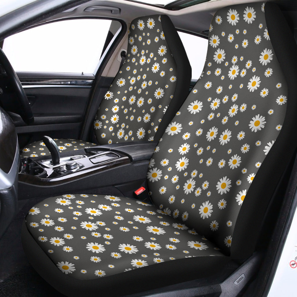 Grey Daisy Floral Pattern Print Universal Fit Car Seat Covers