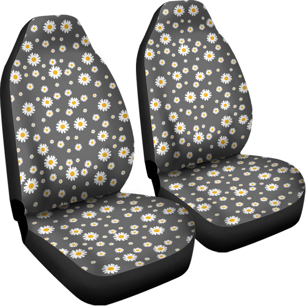Grey Daisy Floral Pattern Print Universal Fit Car Seat Covers
