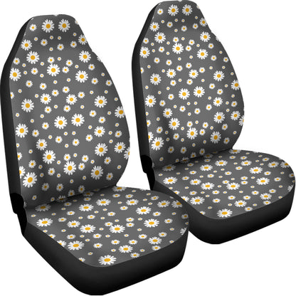 Grey Daisy Floral Pattern Print Universal Fit Car Seat Covers