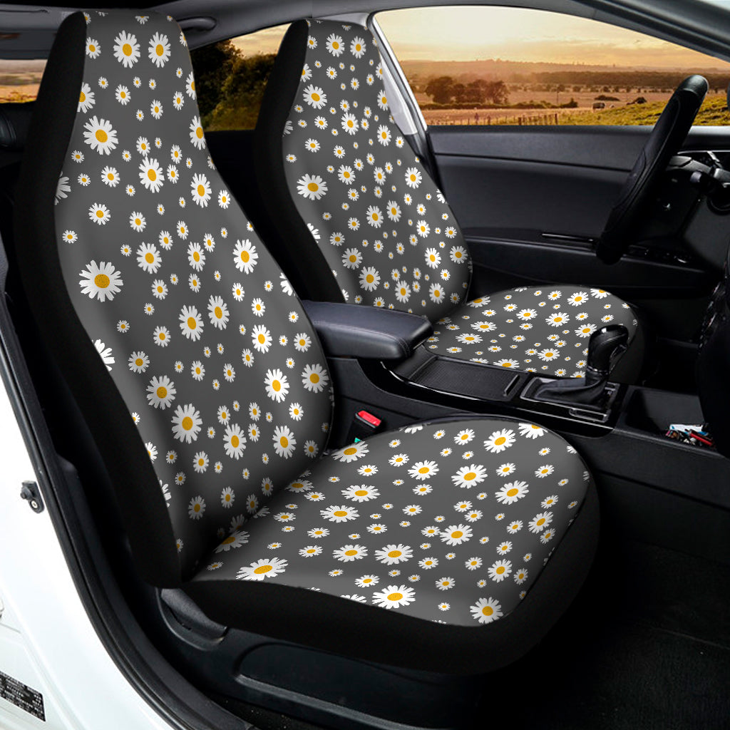 Grey Daisy Floral Pattern Print Universal Fit Car Seat Covers