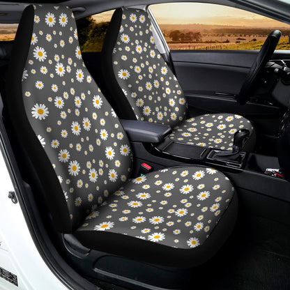 Grey Daisy Floral Pattern Print Universal Fit Car Seat Covers