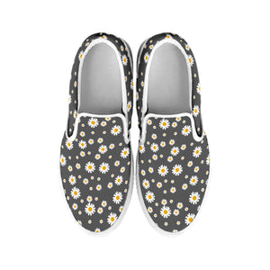 Grey Daisy Floral Pattern Print White Slip On Shoes