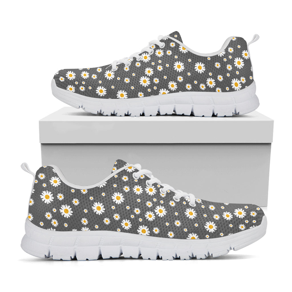 Grey Daisy Floral Pattern Print White Sneakers