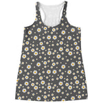 Grey Daisy Floral Pattern Print Women's Racerback Tank Top