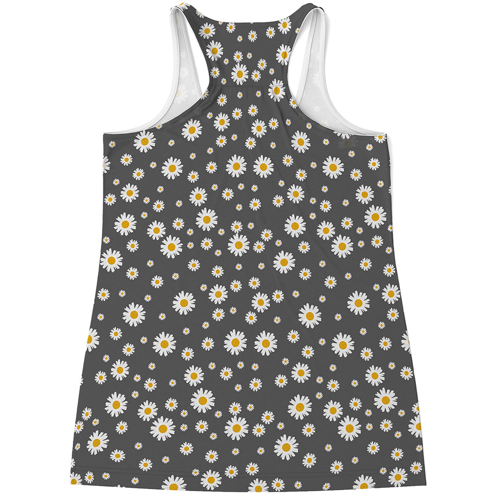 Grey Daisy Floral Pattern Print Women's Racerback Tank Top