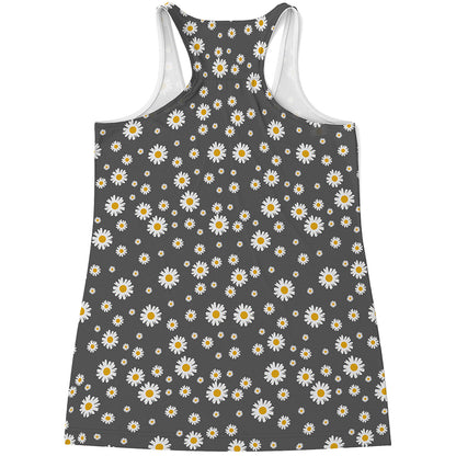 Grey Daisy Floral Pattern Print Women's Racerback Tank Top