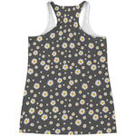 Grey Daisy Floral Pattern Print Women's Racerback Tank Top