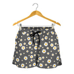 Grey Daisy Floral Pattern Print Women's Shorts