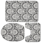 Grey Damask Pattern Print 3 Piece Bath Mat Set