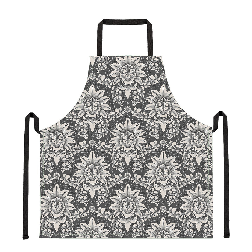 Grey Damask Pattern Print Apron