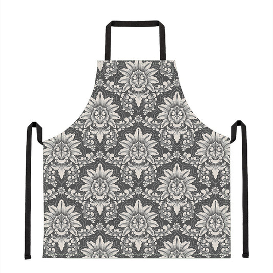 Grey Damask Pattern Print Apron