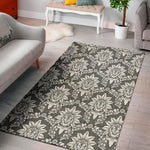 Grey Damask Pattern Print Area Rug