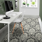 Grey Damask Pattern Print Area Rug