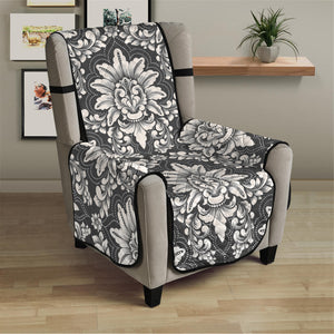 Grey Damask Pattern Print Armchair Protector