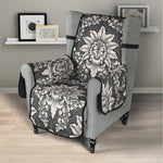 Grey Damask Pattern Print Armchair Protector