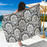 Grey Damask Pattern Print Beach Sarong Wrap