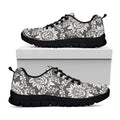 Grey Damask Pattern Print Black Running Shoes