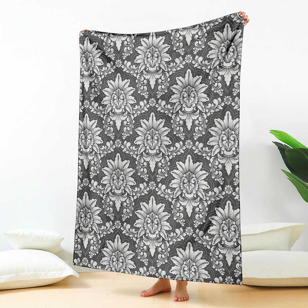 Grey Damask Pattern Print Blanket