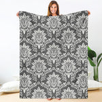 Grey Damask Pattern Print Blanket