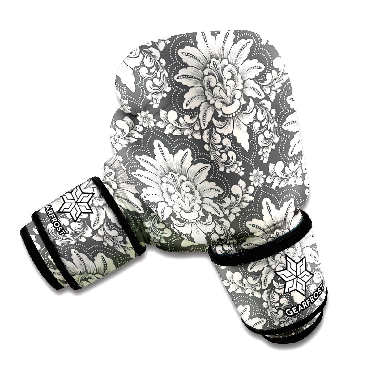 Grey Damask Pattern Print Boxing Gloves