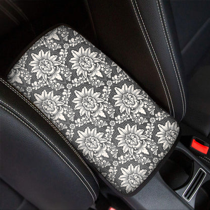 Grey Damask Pattern Print Car Center Console Cover