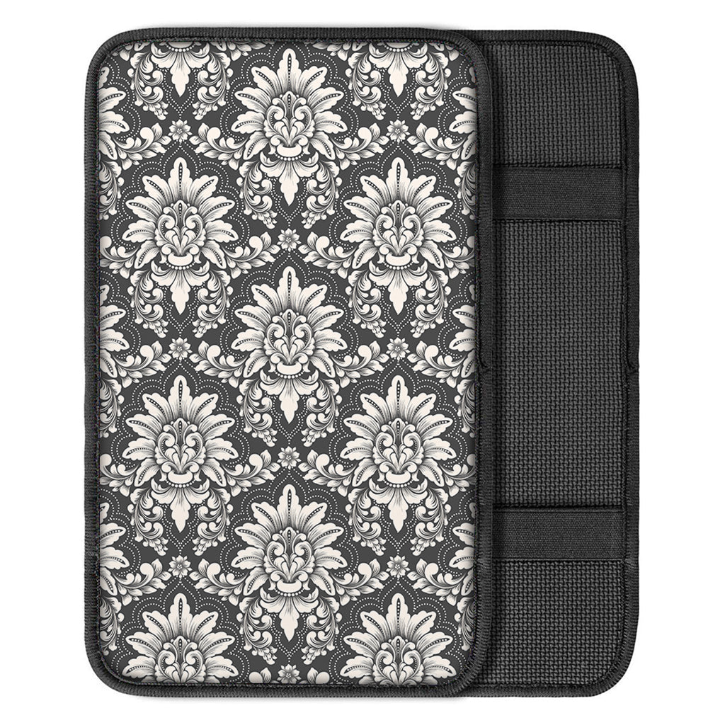 Grey Damask Pattern Print Car Center Console Cover