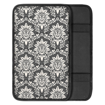 Grey Damask Pattern Print Car Center Console Cover