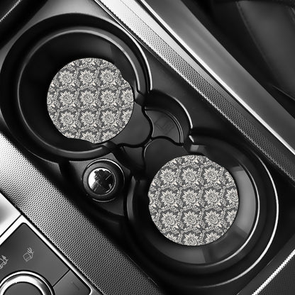 Grey Damask Pattern Print Car Coasters