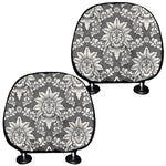 Grey Damask Pattern Print Car Headrest Covers
