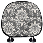 Grey Damask Pattern Print Car Headrest Covers