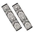 Grey Damask Pattern Print Car Seat Belt Covers