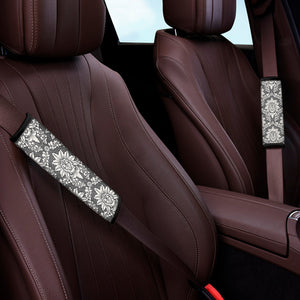 Grey Damask Pattern Print Car Seat Belt Covers