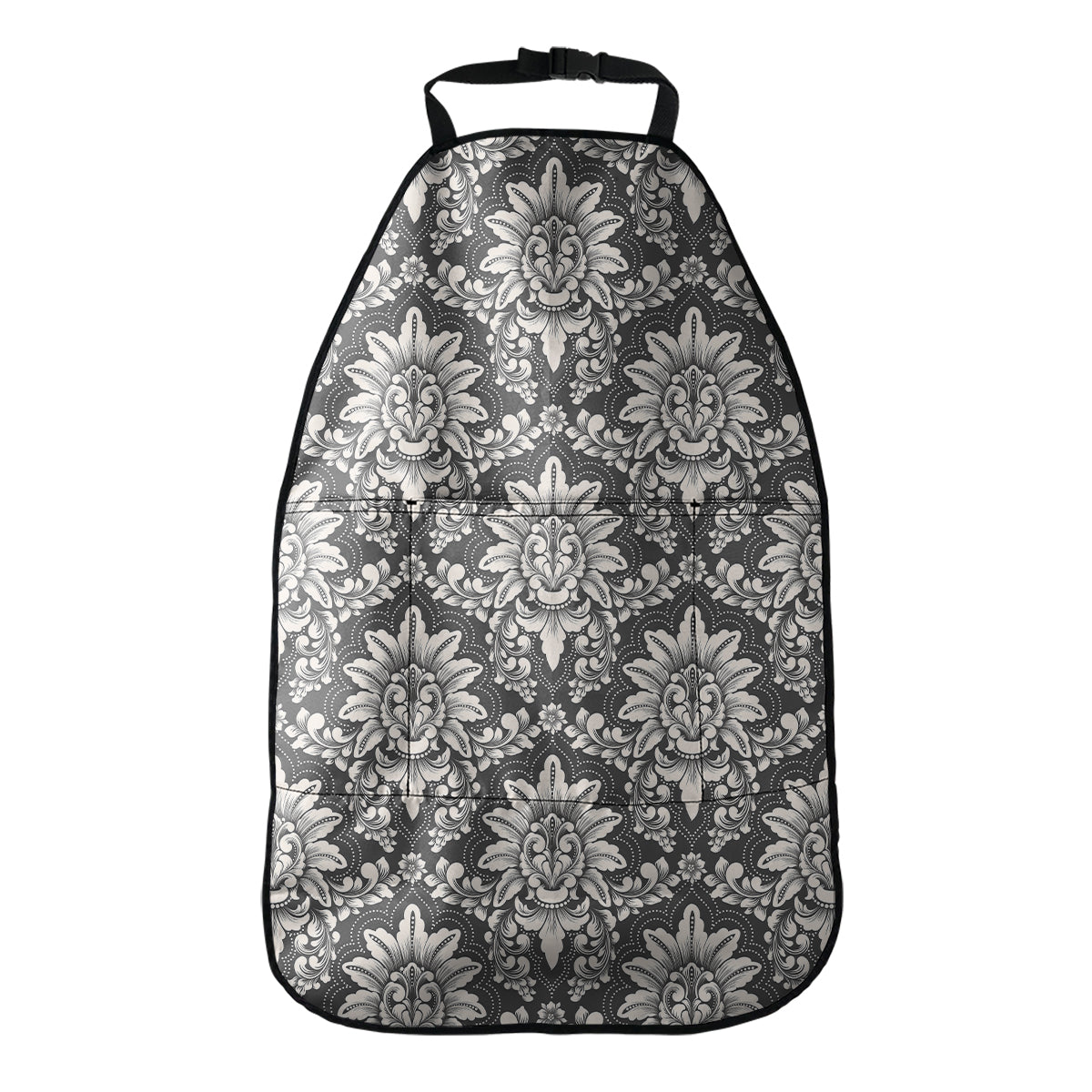 Grey Damask Pattern Print Car Seat Organizers