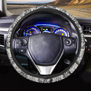 Grey Damask Pattern Print Car Steering Wheel Cover