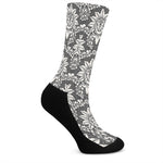Grey Damask Pattern Print Crew Socks