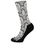 Grey Damask Pattern Print Crew Socks