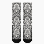 Grey Damask Pattern Print Crew Socks