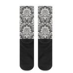 Grey Damask Pattern Print Crew Socks
