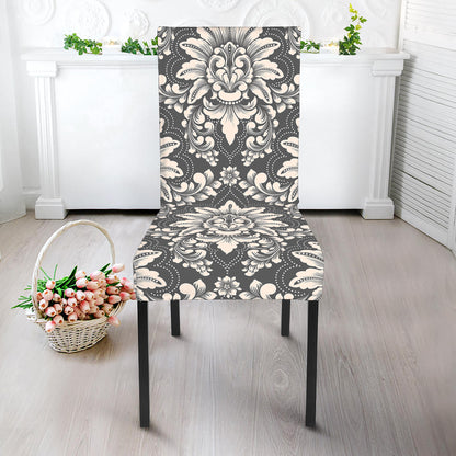 Grey Damask Pattern Print Dining Chair Slipcover