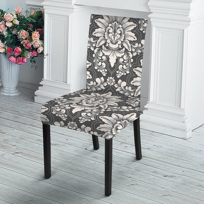 Grey Damask Pattern Print Dining Chair Slipcover