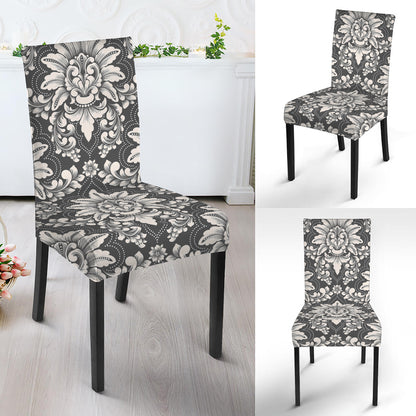 Grey Damask Pattern Print Dining Chair Slipcover