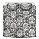 Grey Damask Pattern Print Duvet Cover Bedding Set