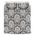 Grey Damask Pattern Print Duvet Cover Bedding Set