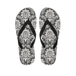 Grey Damask Pattern Print Flip Flops