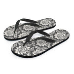 Grey Damask Pattern Print Flip Flops