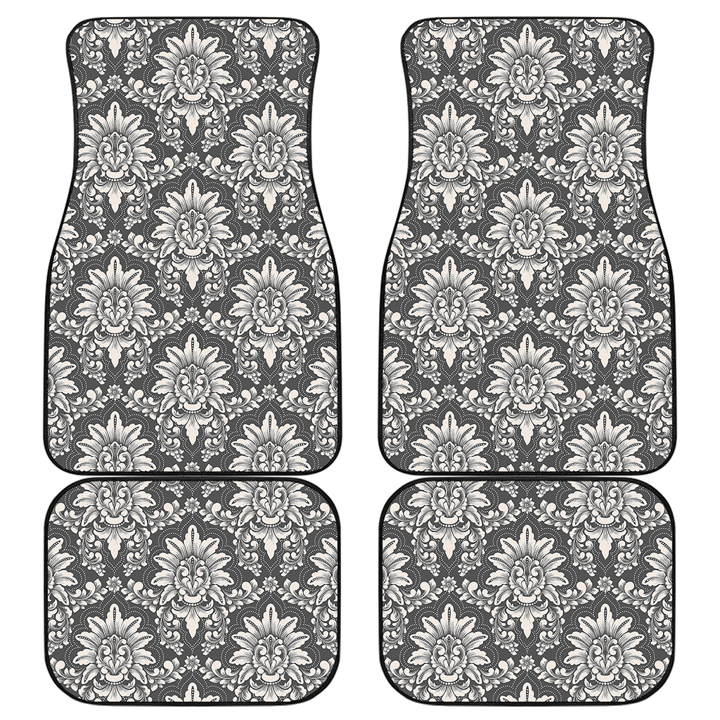 Grey Damask Pattern Print Front and Back Car Floor Mats