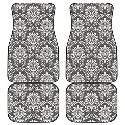 Grey Damask Pattern Print Front and Back Car Floor Mats